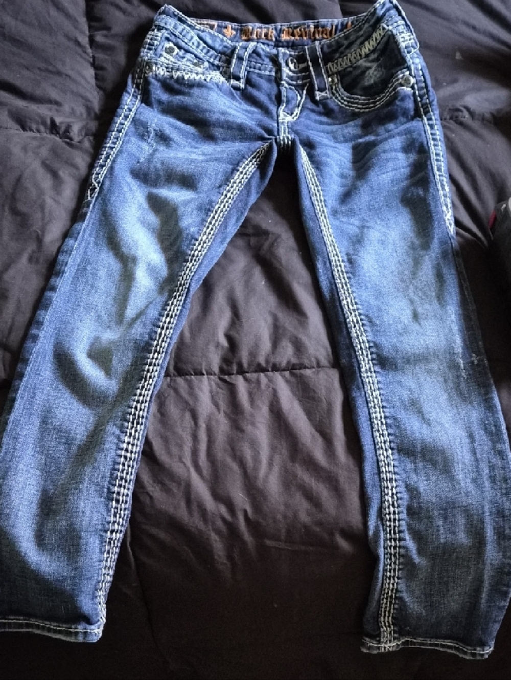 Rock Revival Blue Embroidered Pocket Ankle Jeans - Picture 5 of 9